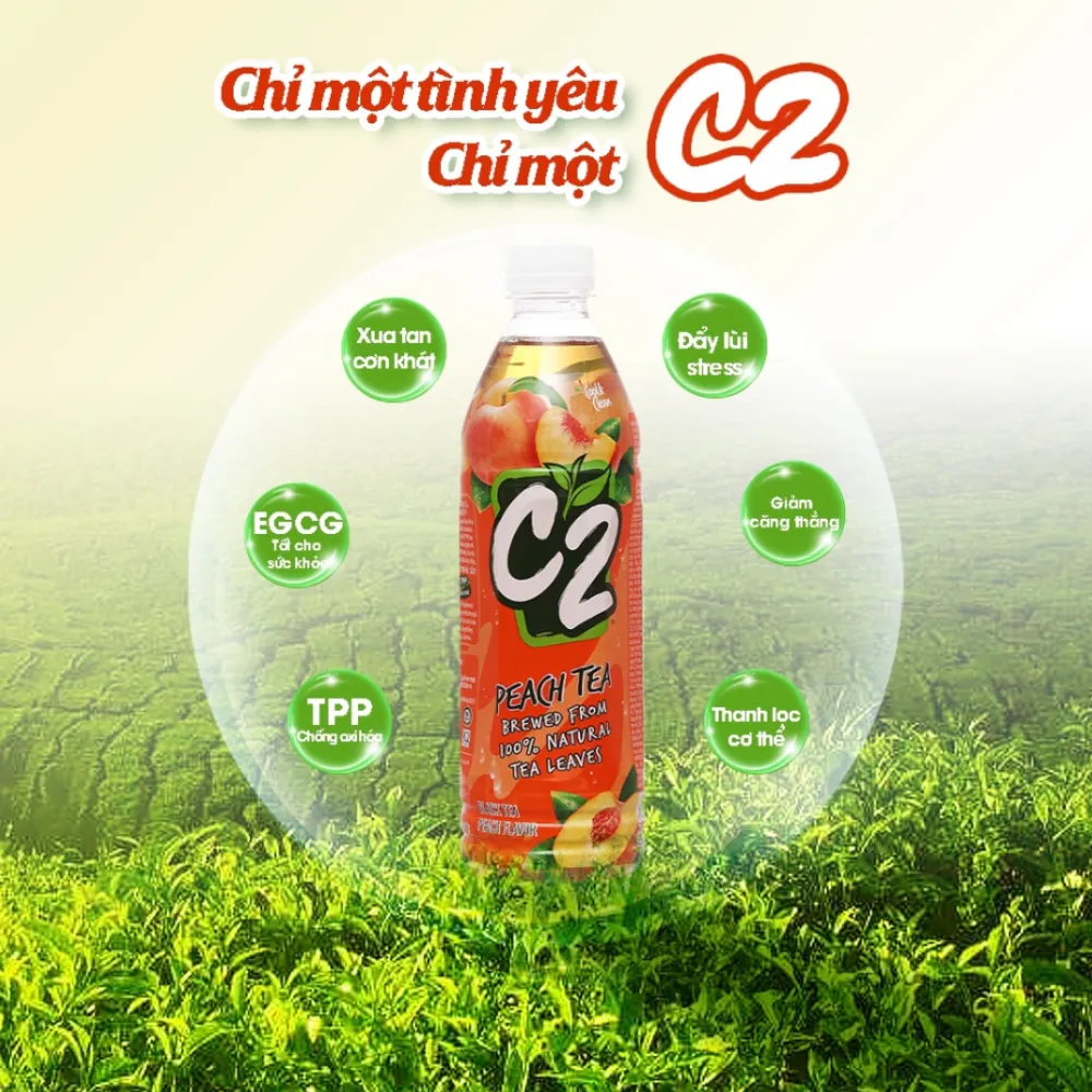 Lốc 6 chai trà đen C2 hương đào 455ml