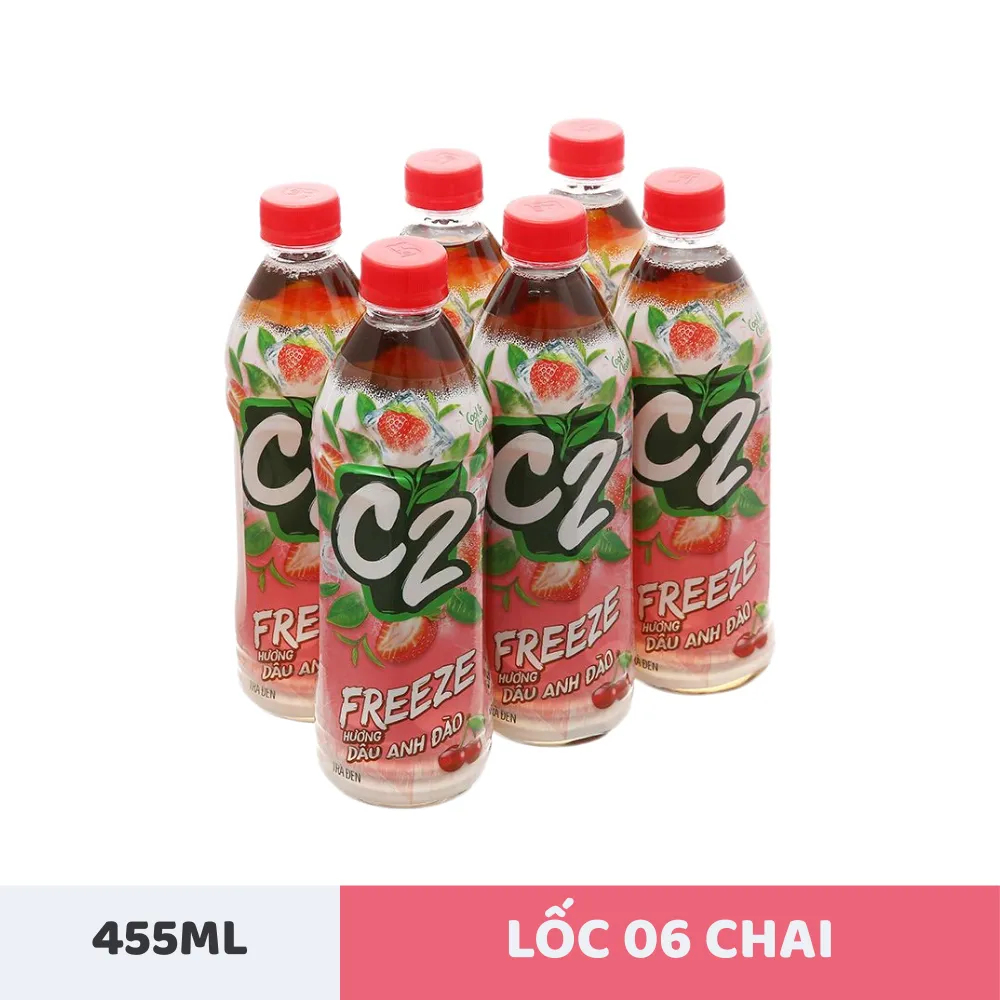 Lốc 6 chai trà đen C2 hương dâu anh đào 455ml