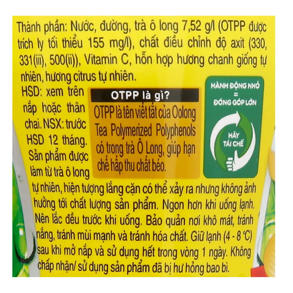 Lốc 6 chai trà ô long TEA+ Plus vị chanh 450ml