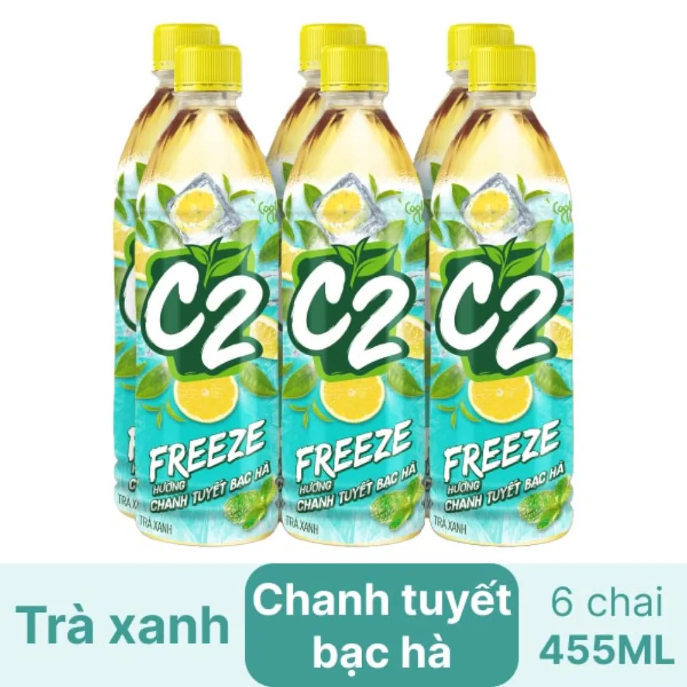 Lốc 6 chai trà xanh C2 Freeze hương chanh tuyết bạc hà 455ml