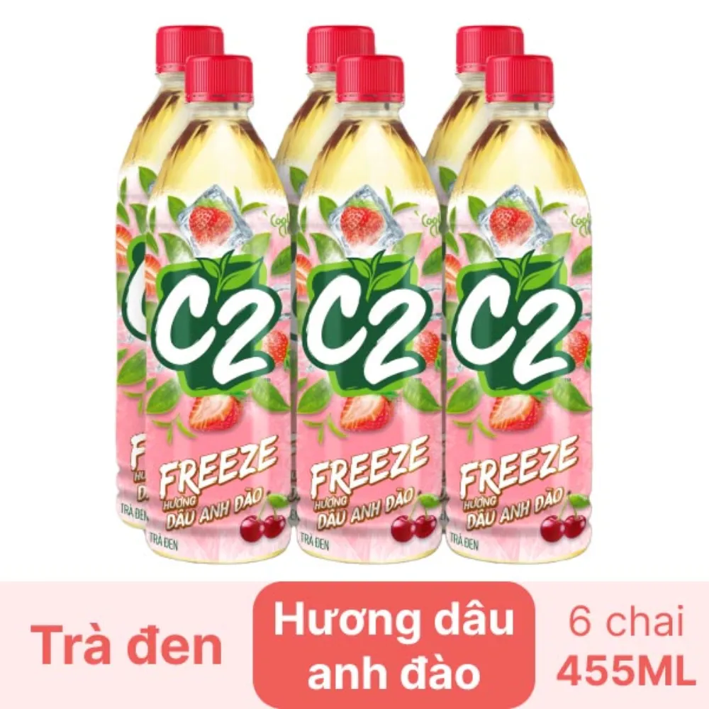 Lốc 6 chai trà xanh C2 C2 Freeze hương dâu anh đào 455ml