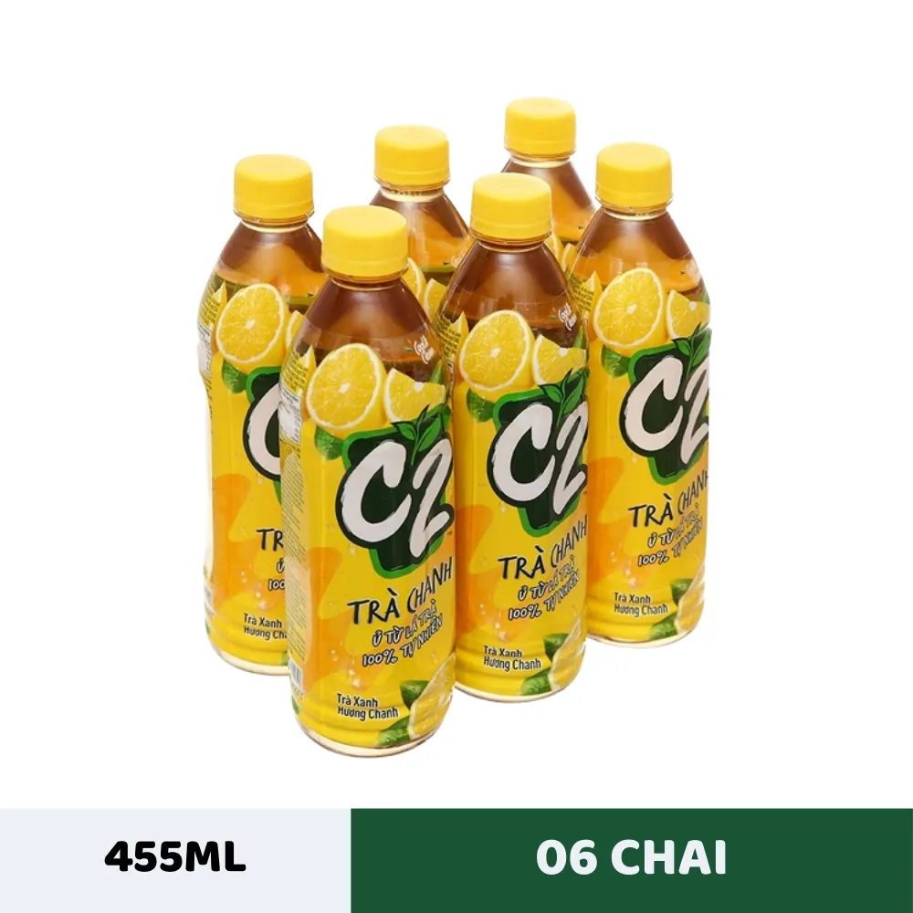 Lốc 6 chai trà xanh C2 hương chanh 455ml
