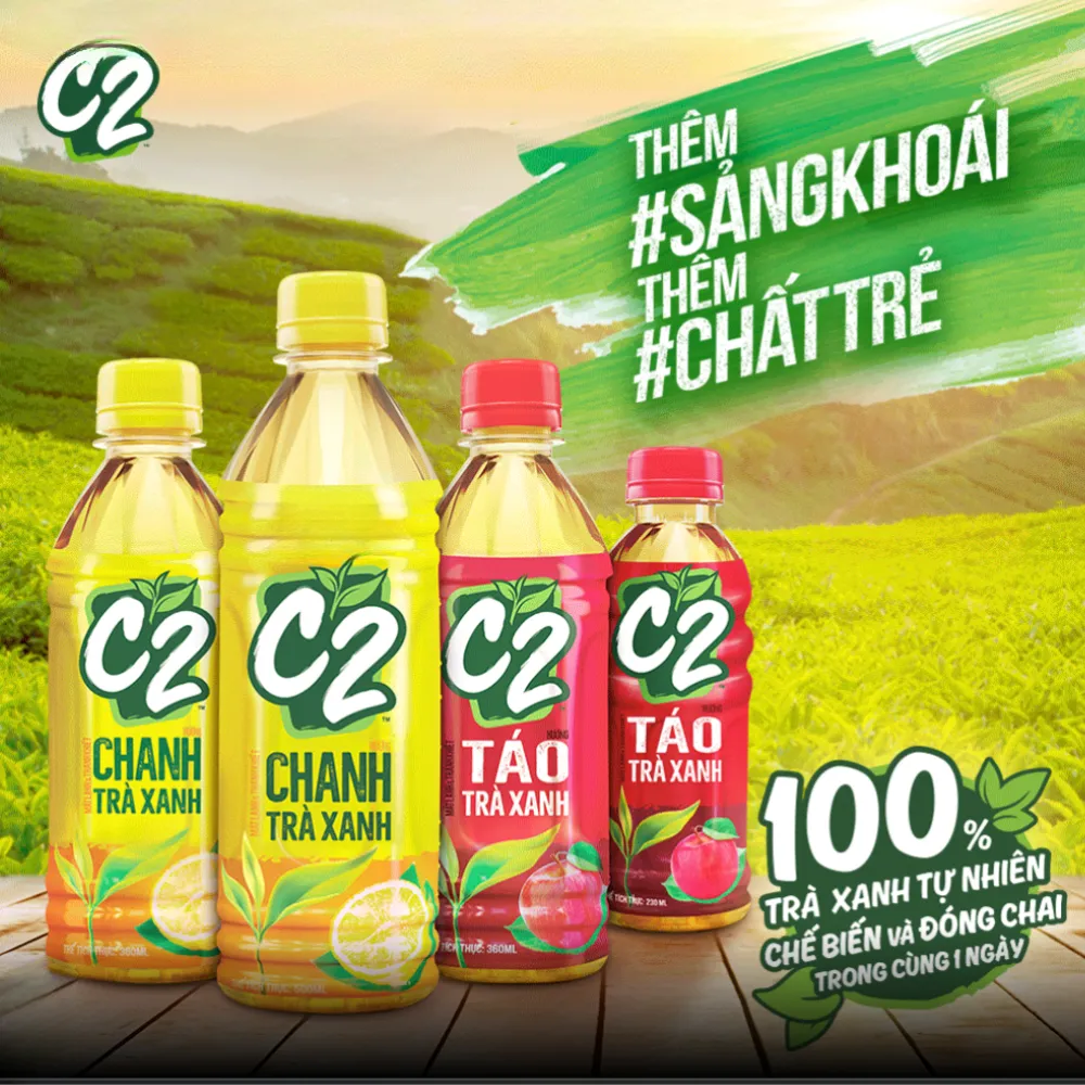 Lốc 6 chai trà xanh C2 hương táo 355ml
