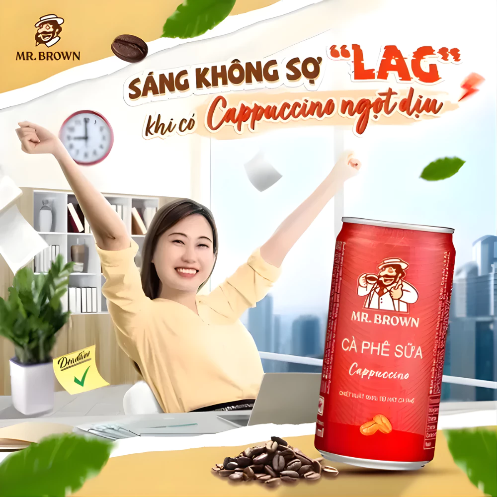 Lốc 6 lon cà phê Mr.Brown Cappuccino 240ml