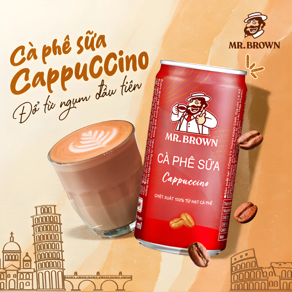 Lốc 6 lon cà phê Mr.Brown Cappuccino 240ml