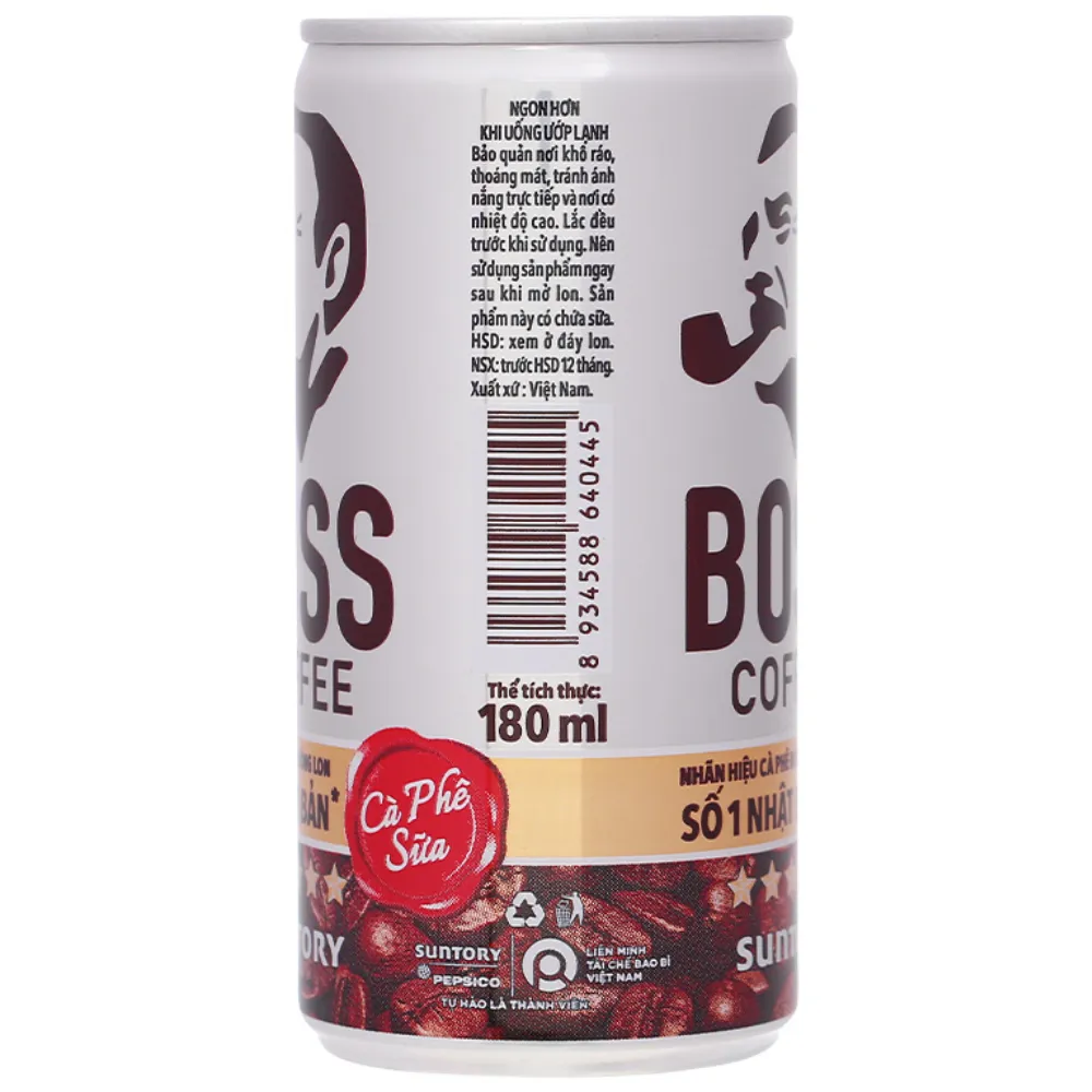 Lốc 6 lon cà phê sữa Boss 180ml
