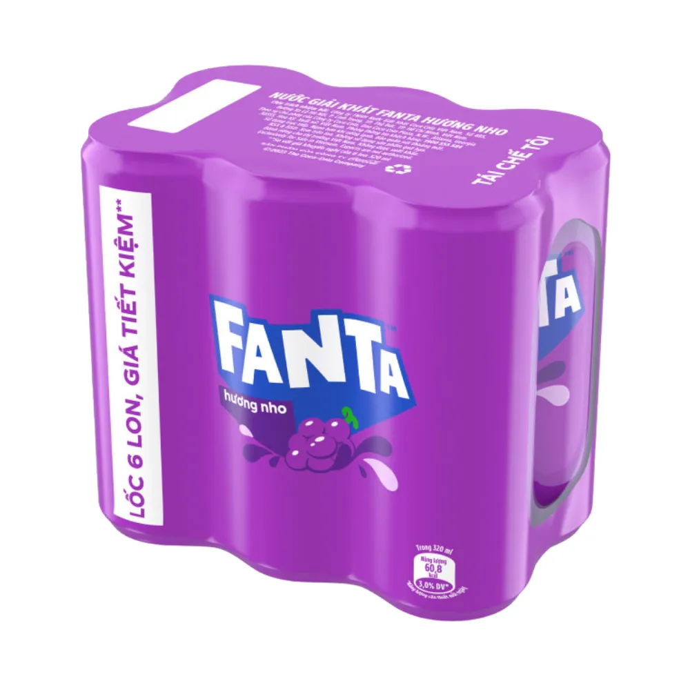 Lốc 6 lon nước ngọt Fanta nho 320ml