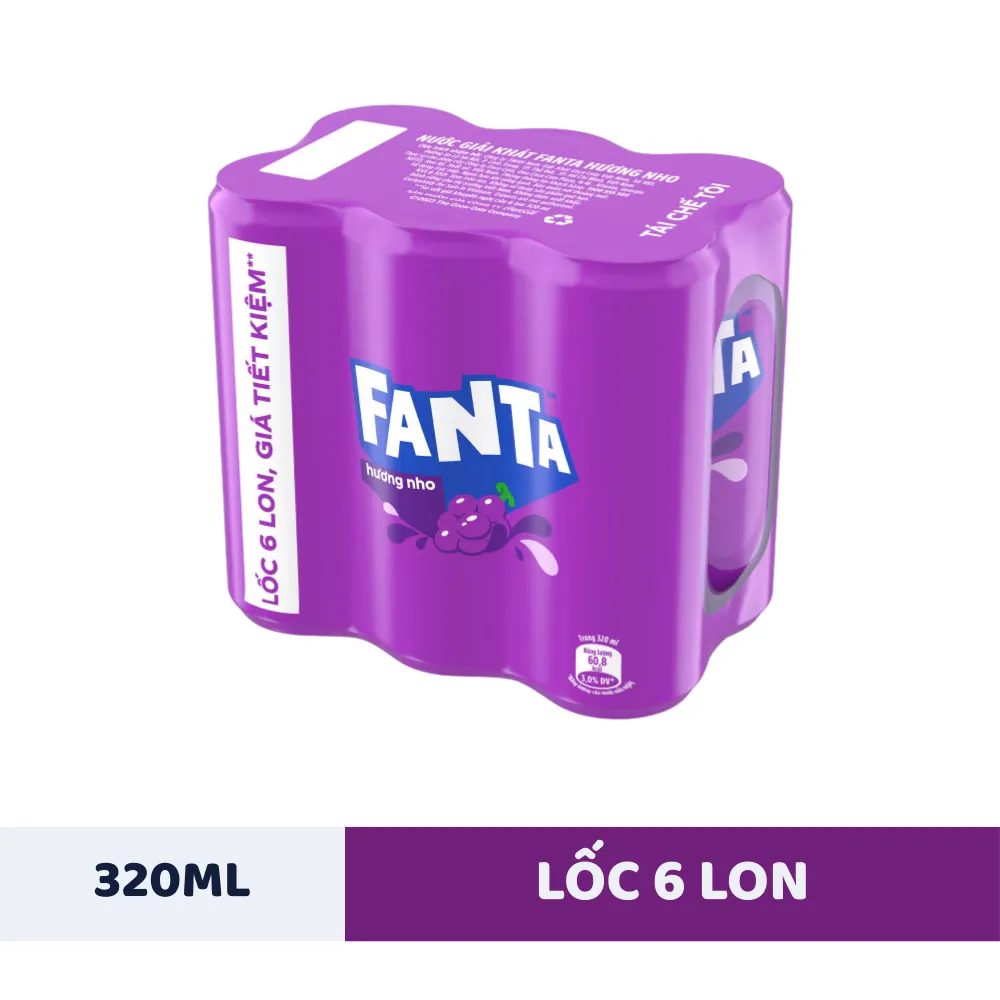 Lốc 6 lon nước ngọt Fanta nho 320ml