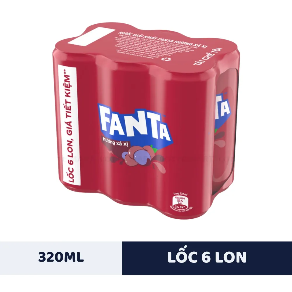Lốc 6 lon nước ngọt Fanta xá xị 320ml