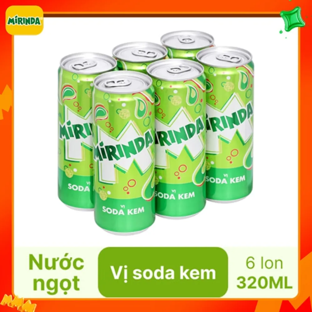 Lốc 6 lon nước ngọt Mirinda soda kem 320ml