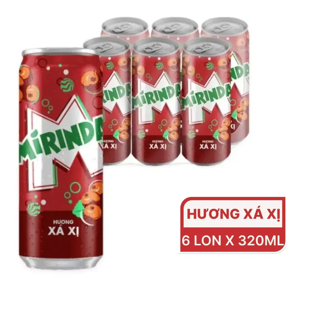 Lốc 6 lon nước ngọt Mirinda xá xị 320ml