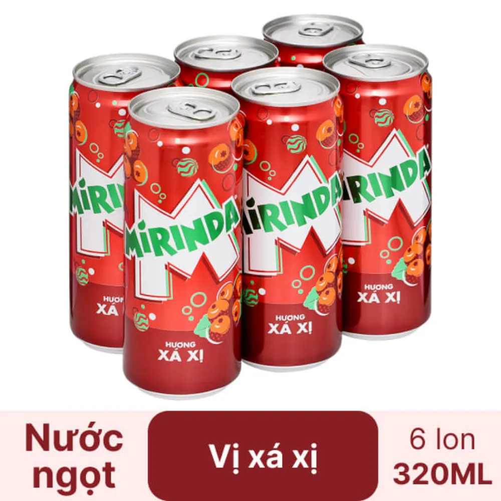 Lốc 6 lon nước ngọt Mirinda xá xị 320ml
