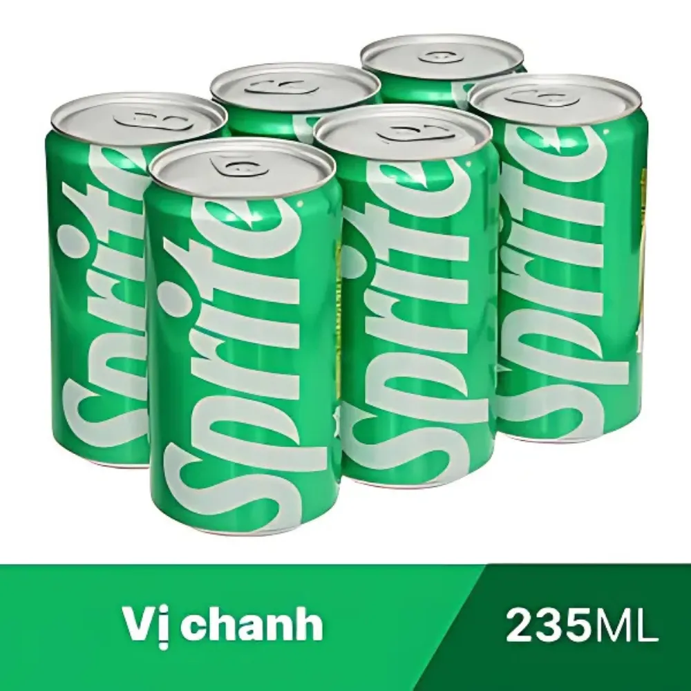 Lốc 6 lon nước ngọt Sprite chanh 235ml