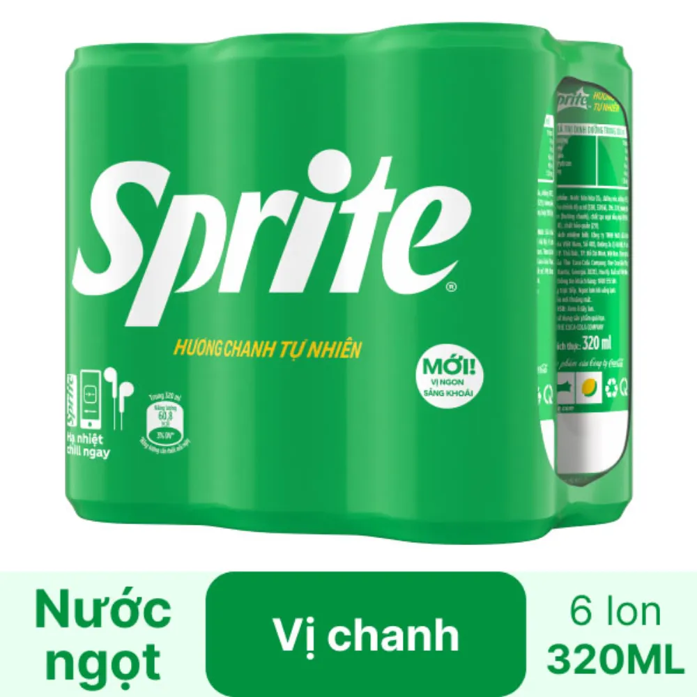 Lốc 6 lon nước ngọt Sprite chanh 320ml