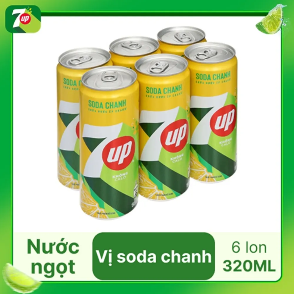 Lốc 6 lon nước soda 7Up chanh 320ml