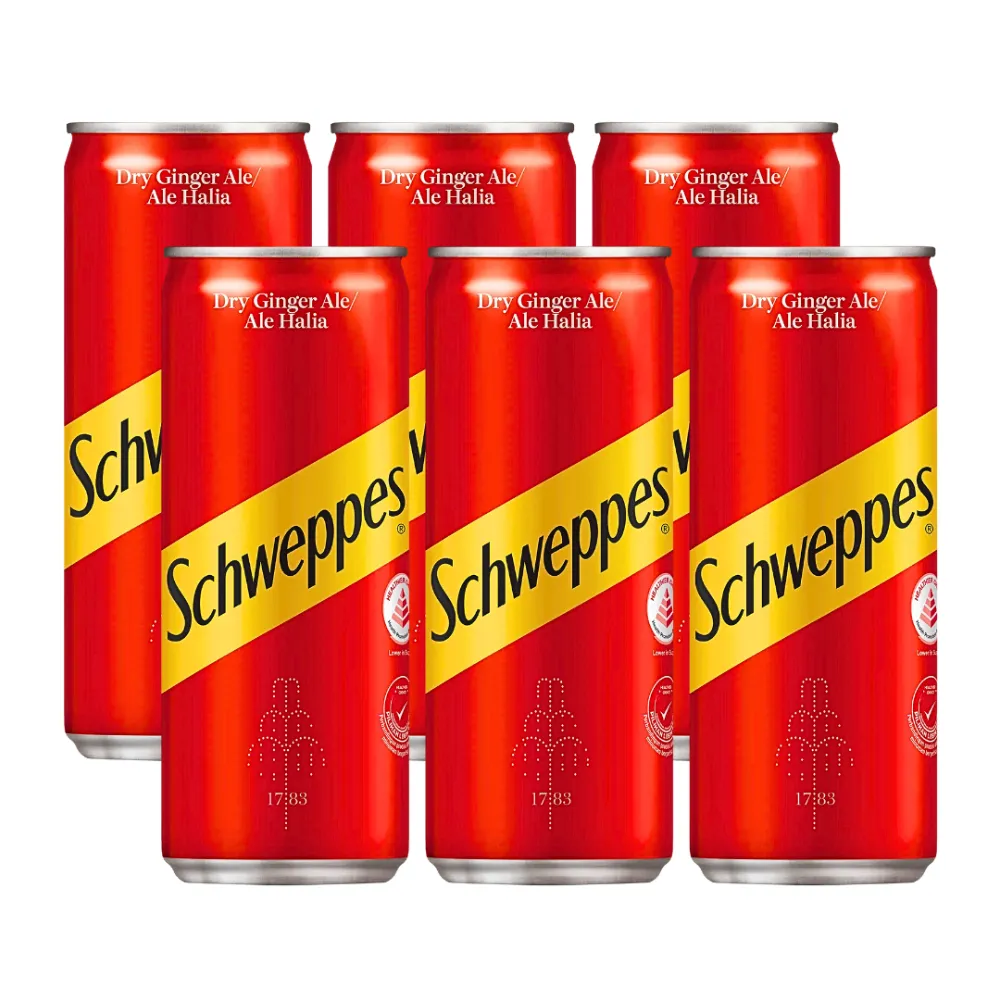 Lốc 6 lon nước soda Schweppes Dry Ginger Ale 320ml