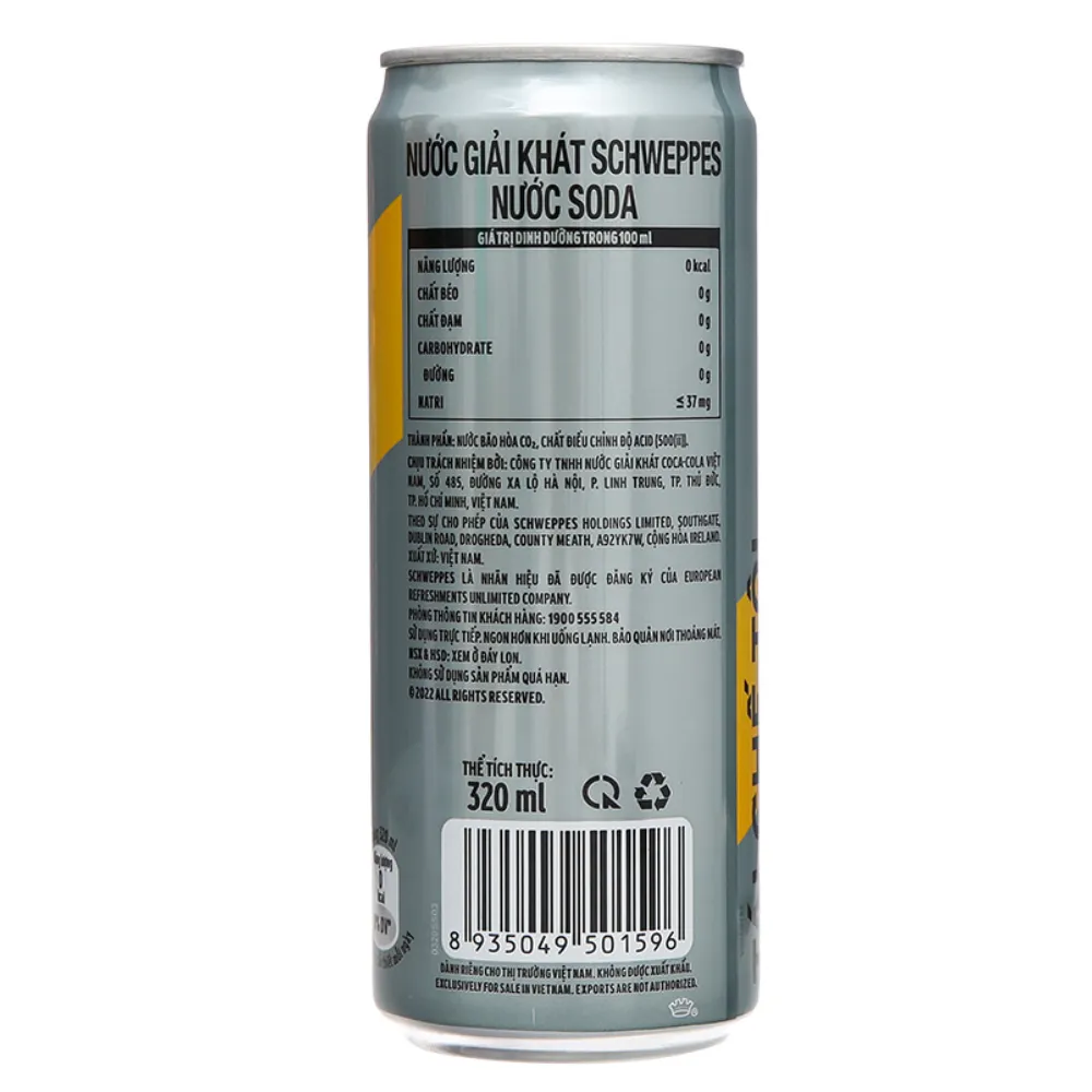 Lốc 6 lon nước soda Schweppes không đường 320ml