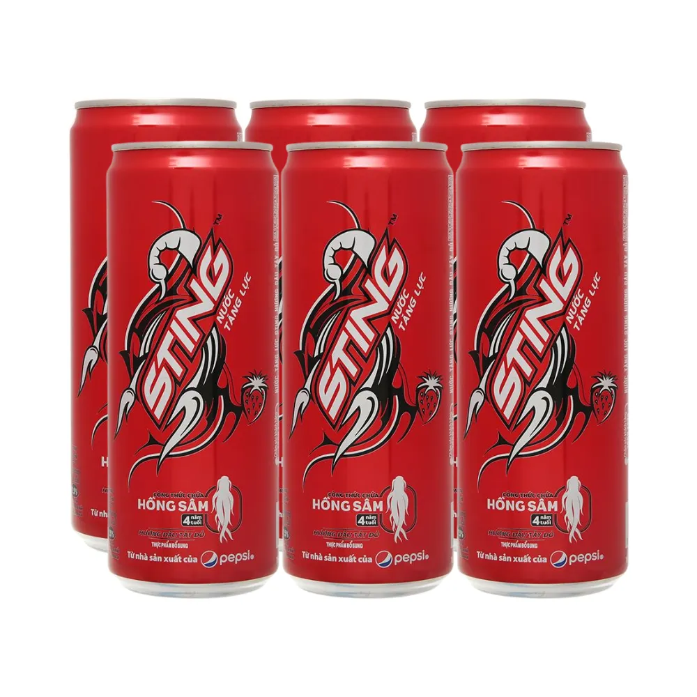 Lốc 6 lon nước tăng lực Sting hương dâu 320ml