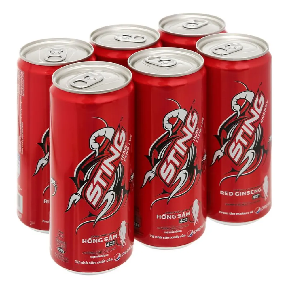 Lốc 6 lon nước tăng lực Sting hương dâu 320ml