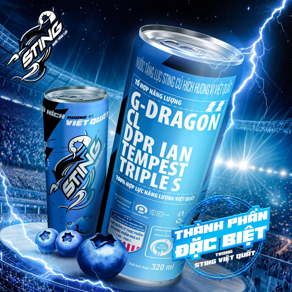 Lốc 6 lon nước tăng lực Sting hương việt quất 320ml