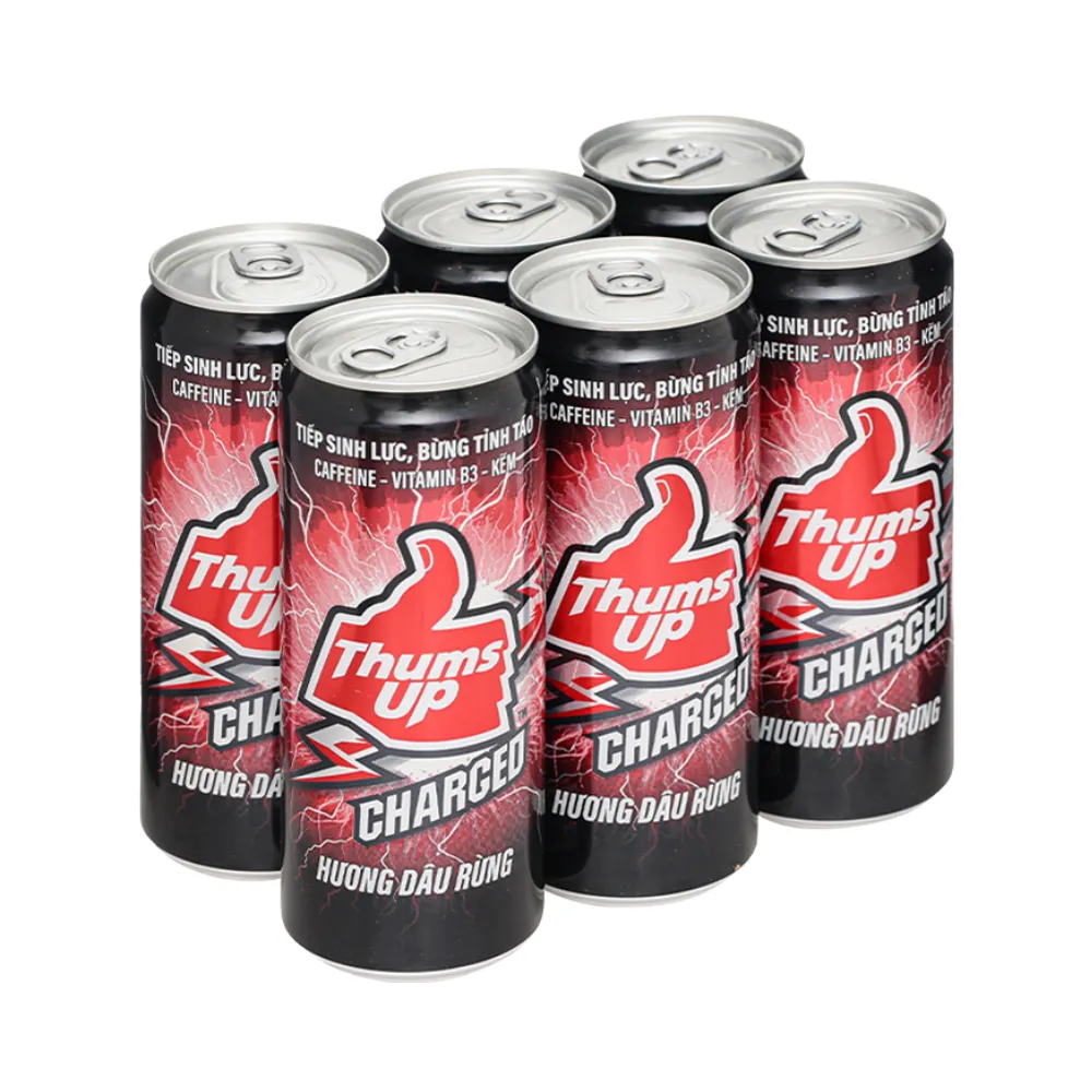 Lốc 6 lon nước tăng lực Thums Up Charged hương dâu rừng 320ml