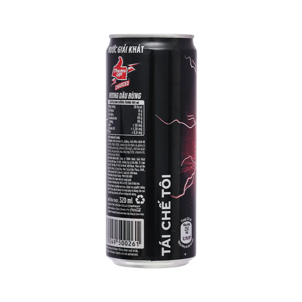 Lốc 6 lon nước tăng lực Thums Up Charged hương dâu rừng 320ml