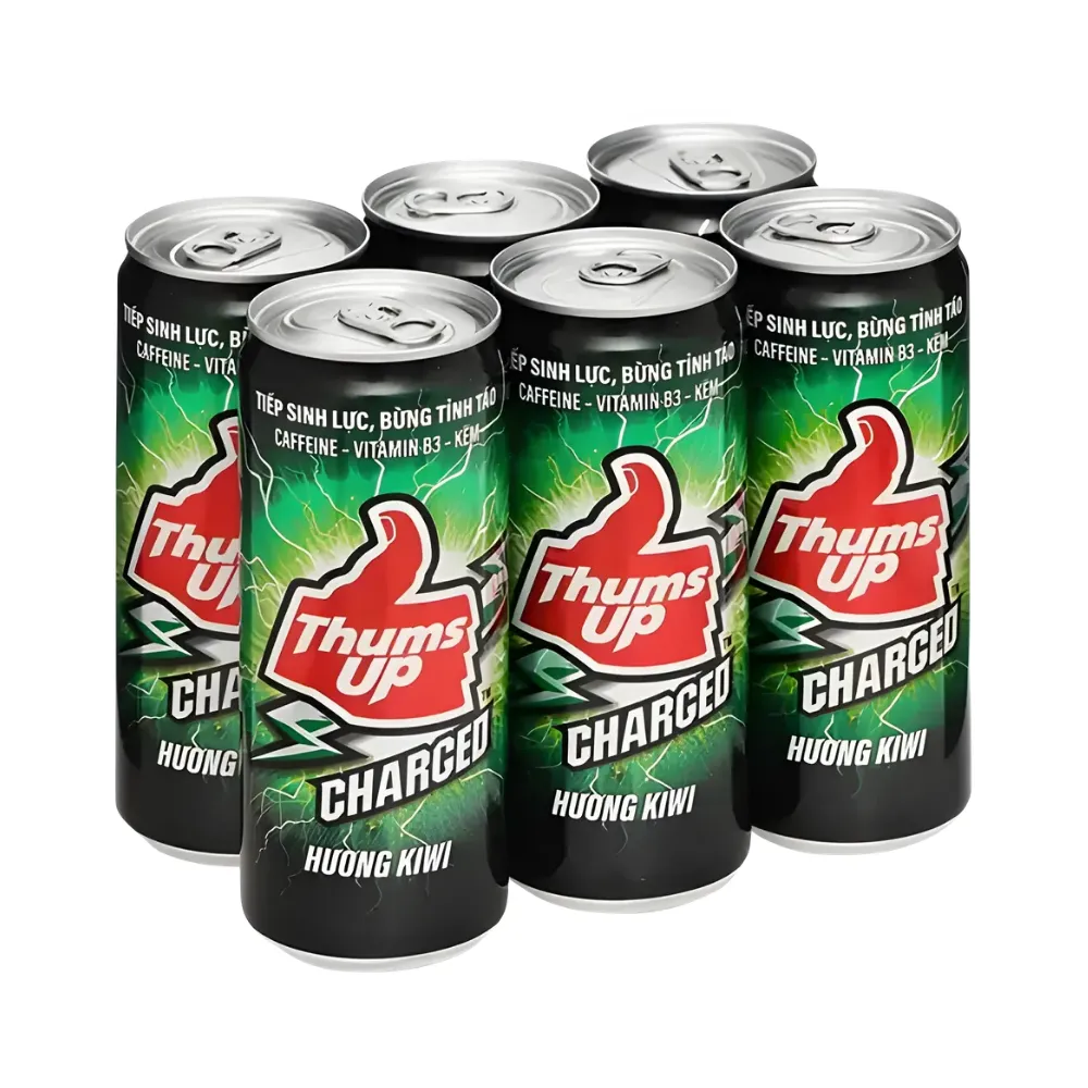 Lốc 6 lon nước tăng lực Thums Up Charged hương kiwi 320ml