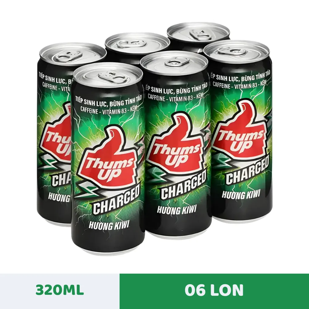 Lốc 6 lon nước tăng lực Thums Up Charged hương kiwi 320ml