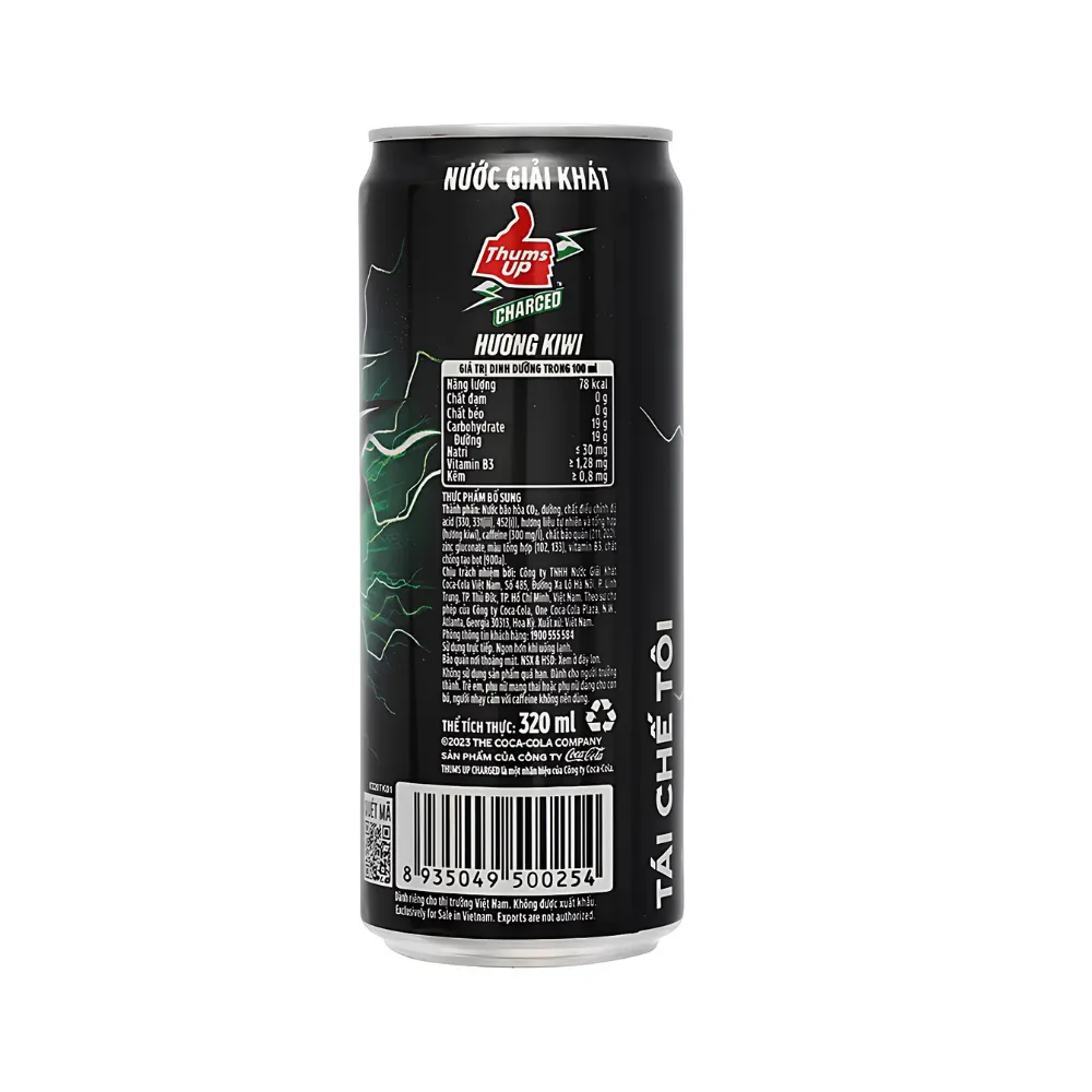 Lốc 6 lon nước tăng lực Thums Up Charged hương kiwi 320ml