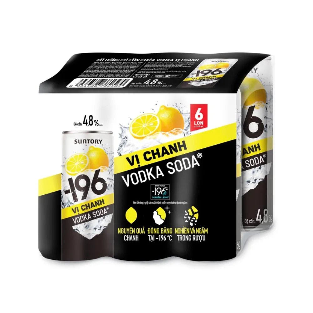 Lốc 6 lon nước uống có cồn -196 vodka voda vị chanh 320ml