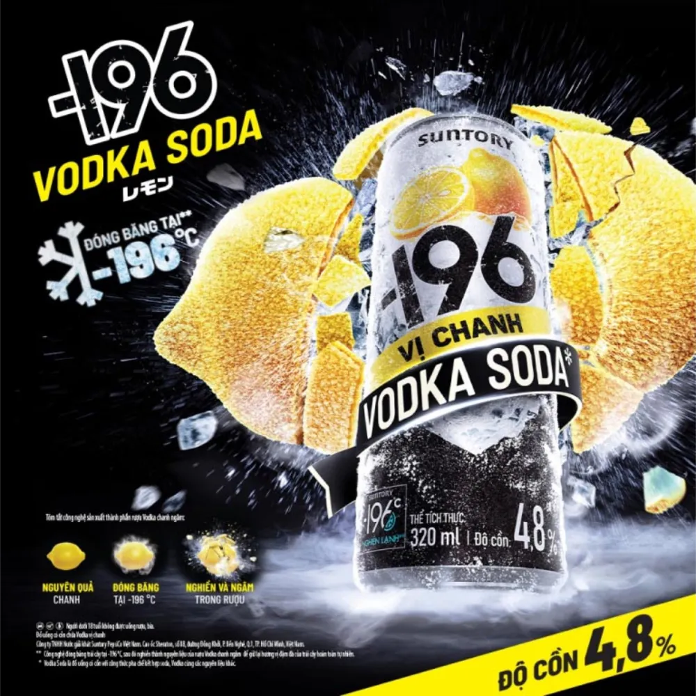 Lốc 6 lon nước uống có cồn -196 vodka voda vị chanh 320ml