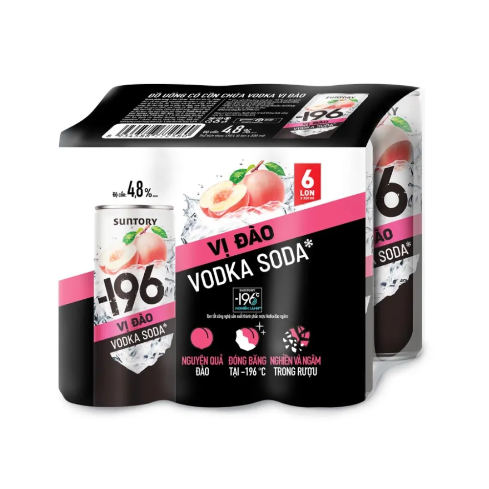 Lốc 6 lon nước uống có cồn -196 vodka voda vị đào 320ml