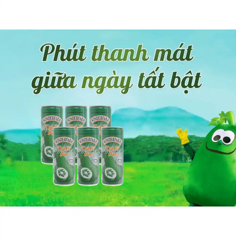 Lốc 6 lon trà bí đao Wonderfarm 240 ml