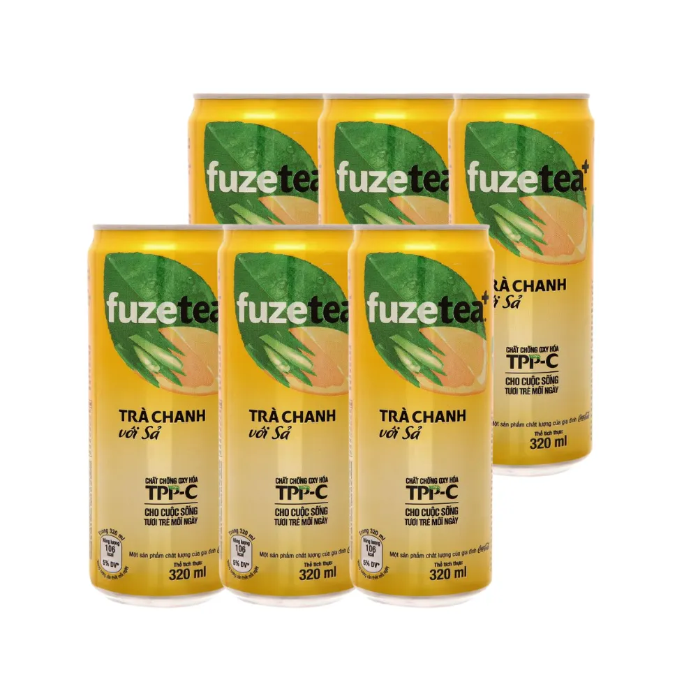 Lốc 6 lon trà chanh sả Fuzetea+ 320ml