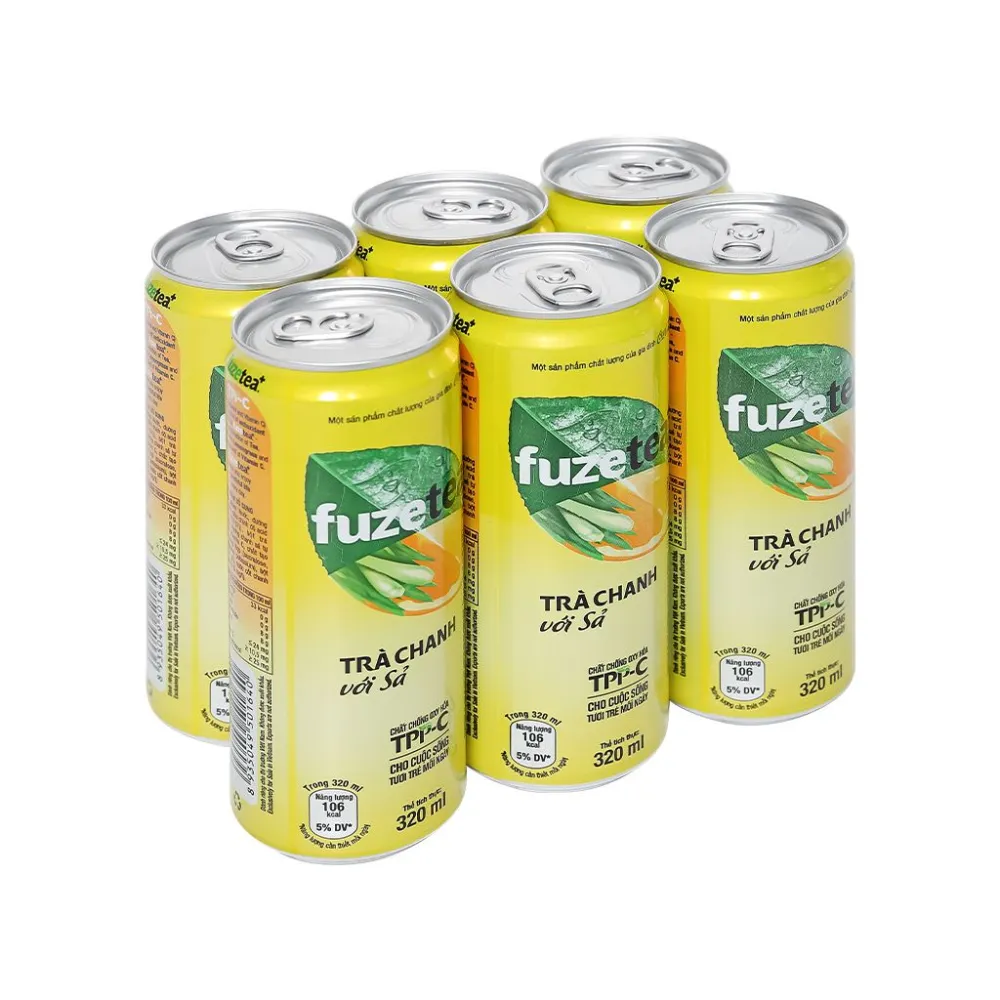 Lốc 6 lon trà chanh sả Fuzetea+ 320ml