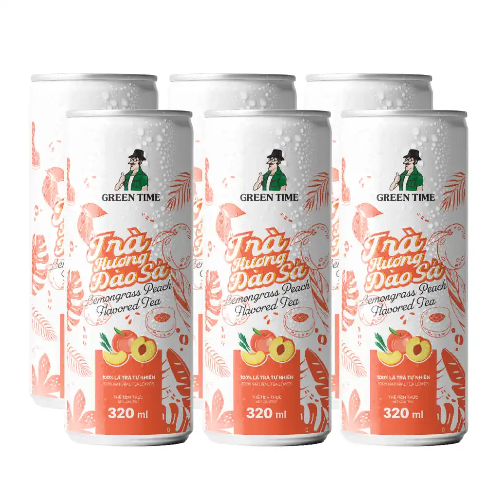 Lốc 6 lon trà Greentime hương đào sả 320ml
