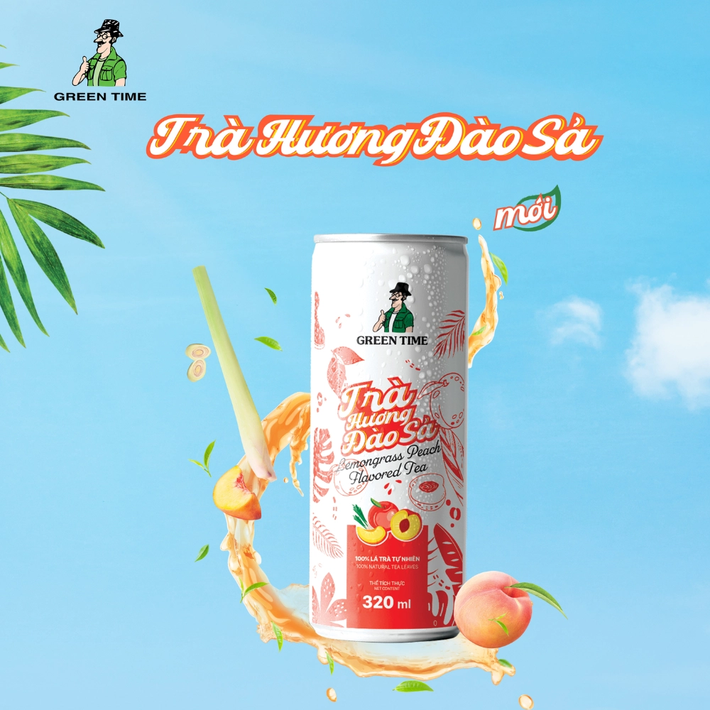 Lốc 6 lon trà Greentime hương đào sả 320ml
