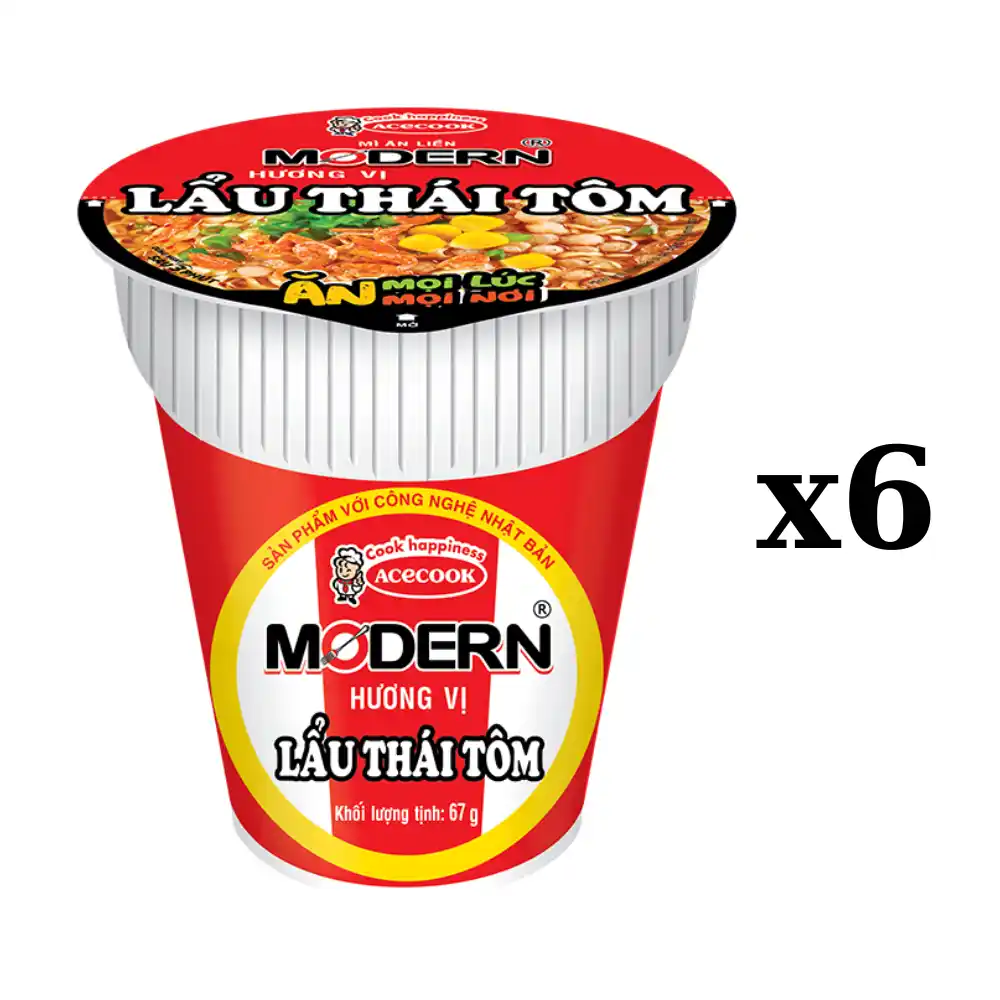 Lốc 6 ly mì Modern lẩu Thái tôm 67g