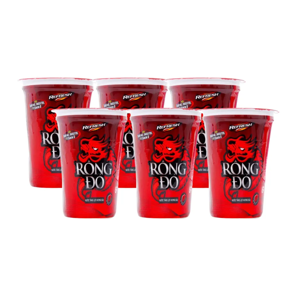 Lốc 6 ly nước tăng lực Rồng Đỏ dâu 200ml