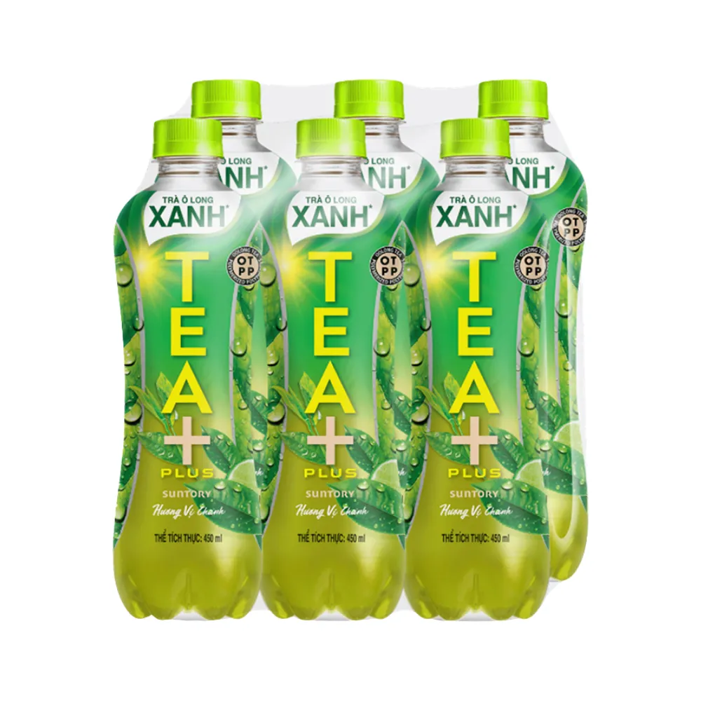 Lốc 6 chai trà ô long xanh TEA+ Plus vị chanh 450ml