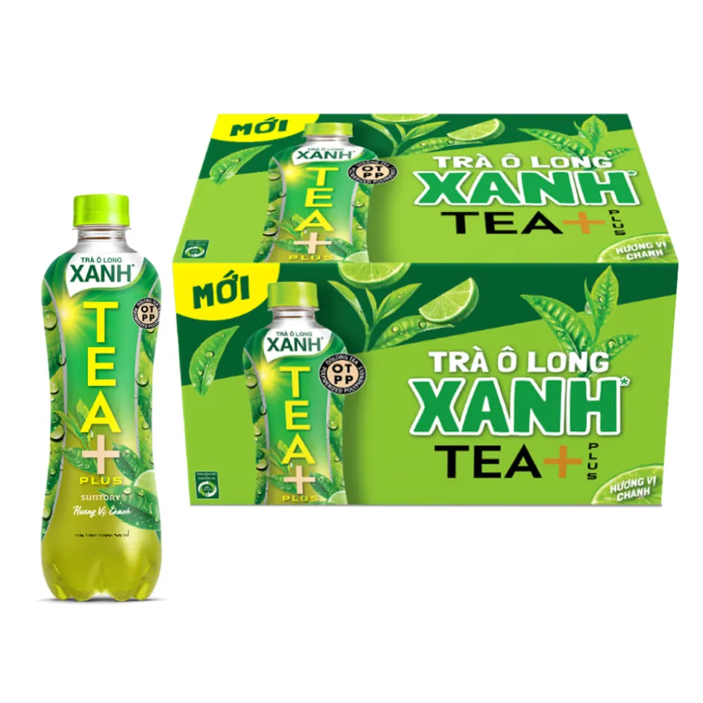 Lốc 6 chai trà ô long xanh TEA+ Plus vị chanh 450ml