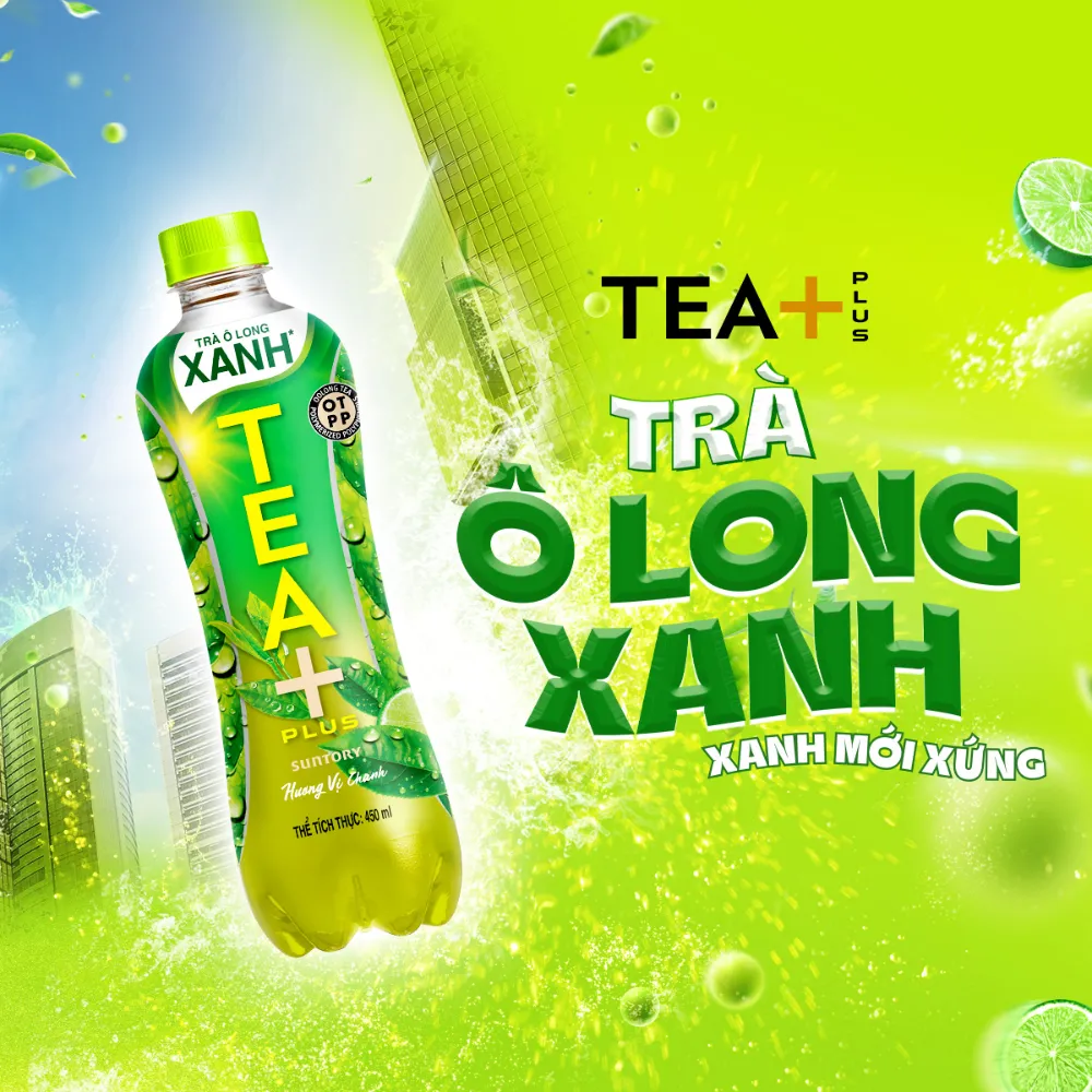 Lốc 6 chai trà ô long xanh TEA+ Plus vị chanh 450ml