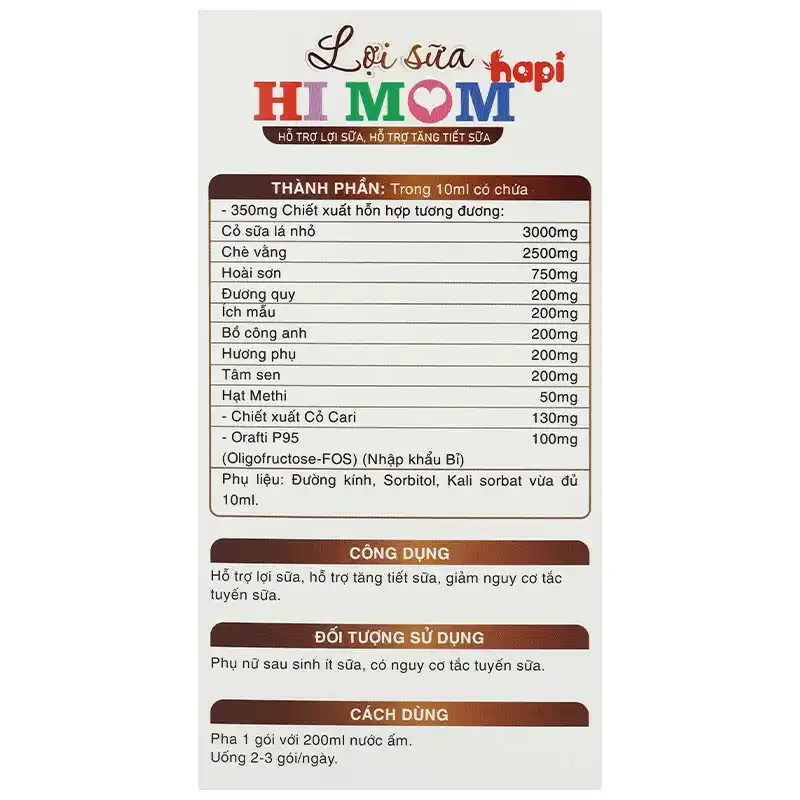 Lợi sữa Hapi VietNam Hi Mom hỗ trợ tăng tiết sữa 30 gói