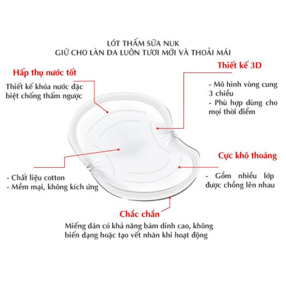 Lót thấm sữa thấm hút tốt, độ bám dính cao NUK 60 cái