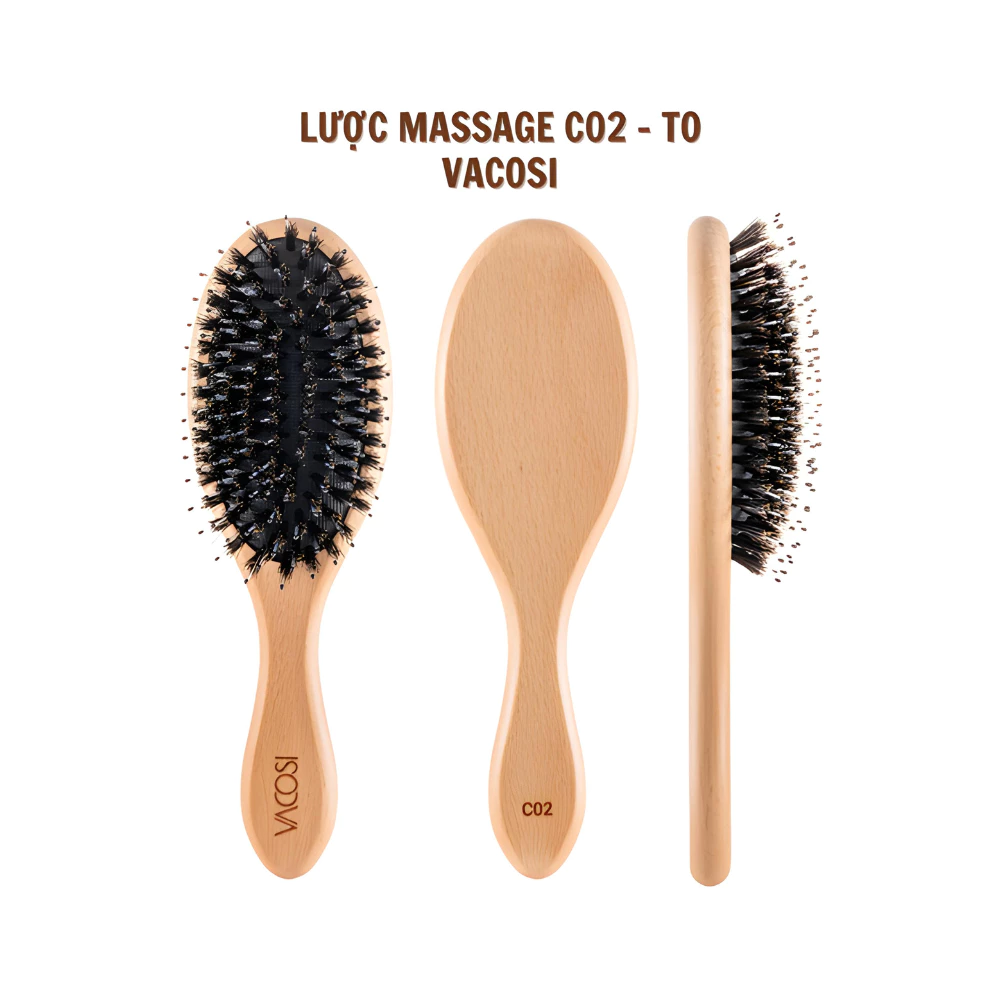 Lược gỗ VACOSI massage, ngăn tĩnh điện, làm bóng tóc C02