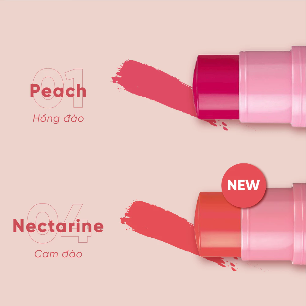 Má hồng Silkygirl dạng thỏi 01/04 màu hồng đào/cam đào 4g