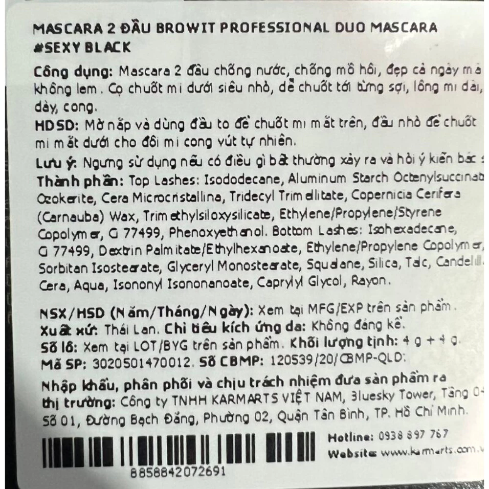 Mascara 2 đầu Browit Professional Duo màu Sexy Black 4g+4g