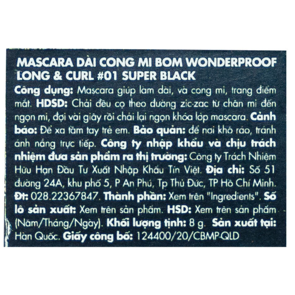 Mascara B.O.M làm dày và cong mi 01 màu đen 8g (nắp bạc)