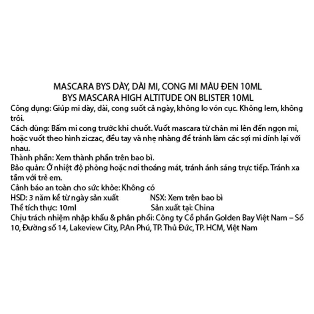 Mascara Bys High Altitude màu Đen 10ml