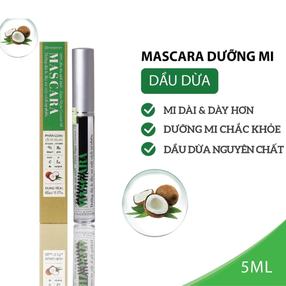 Mascara dưỡng mi Milaganics dầu dừa nguyên chất 5ml